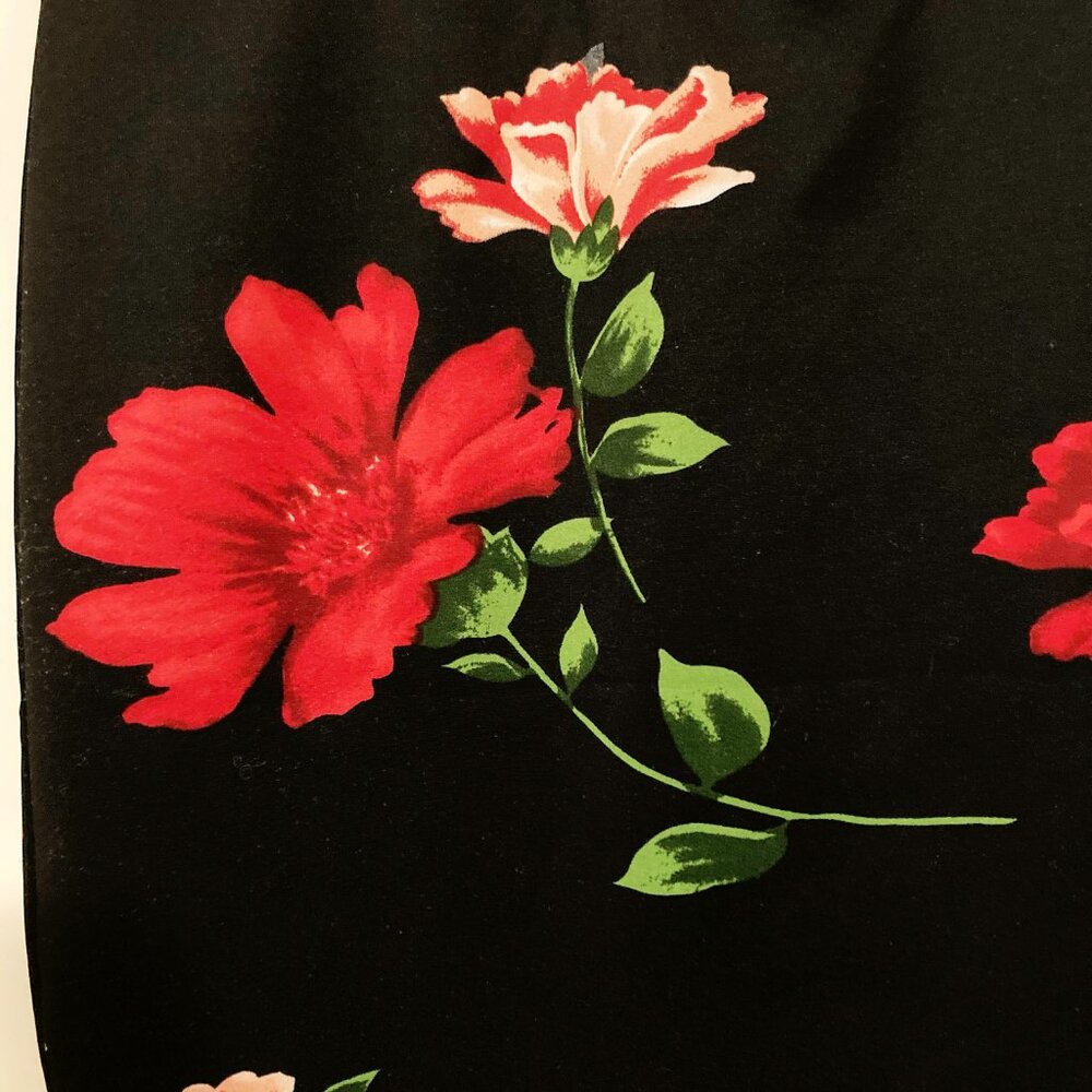 REVAMPED Black red green floral print bodycon pencil skirt XS SMALL wiggle skirt - Picture 3 of 12